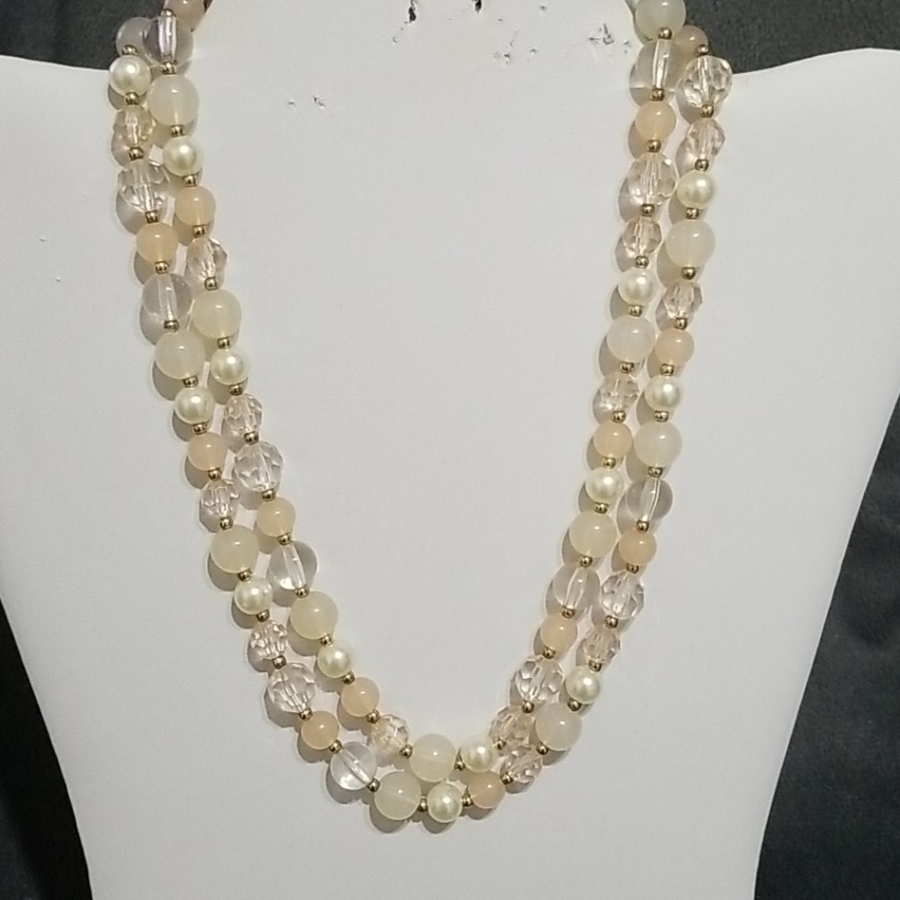 Long Faux Pearl and Bead Necklace